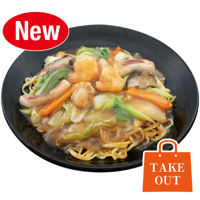 Seafood fried noodles with thickened sauce